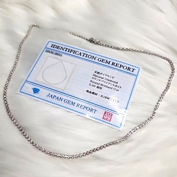 18K Japan Gold Tennis Necklace 3ct Diamond White Gold Solid Gold Triple Lock - Picture 1 of 16